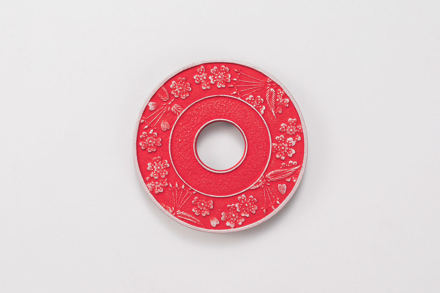 釜敷 丸サクラ（大） 銀／紅梅色