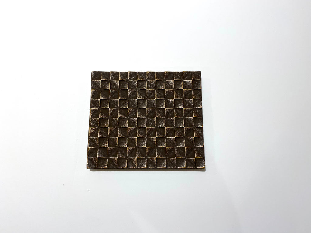 釜敷　格子模様　金/こげ茶