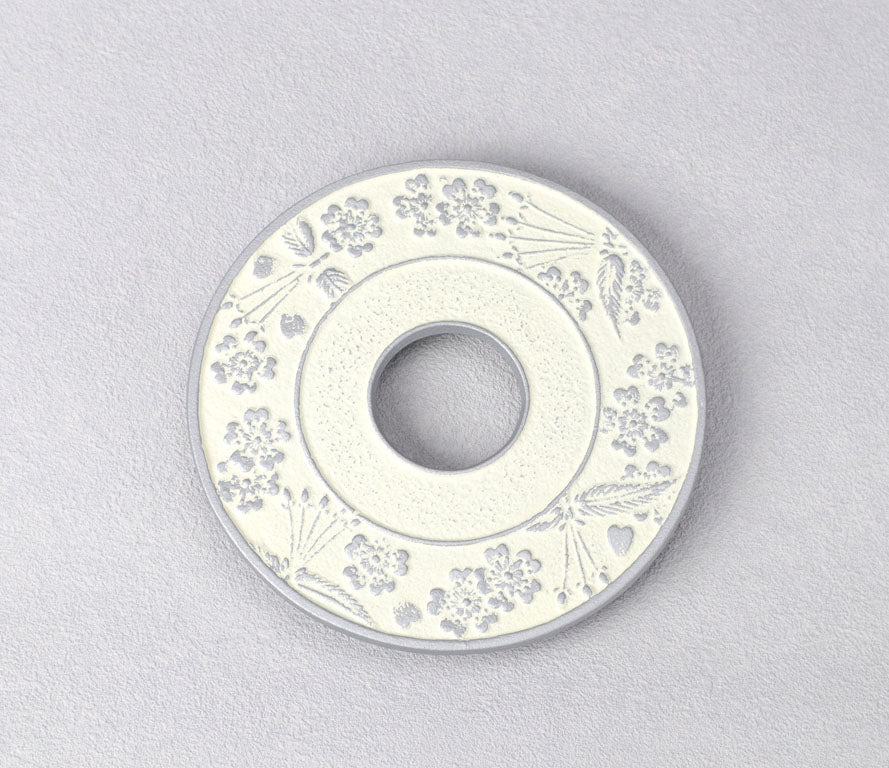 釜敷　丸サクラ(大)　銀/麻色